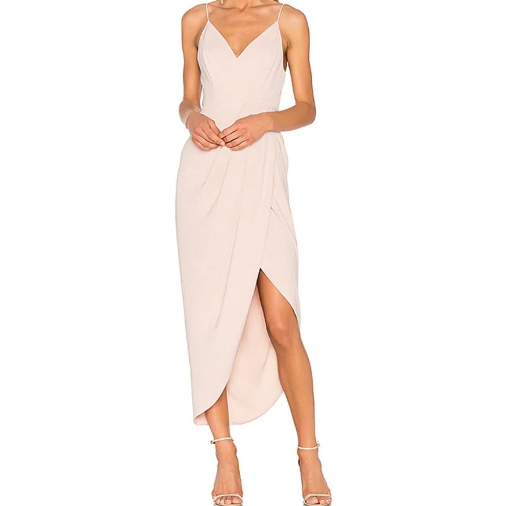 SHONA JOY Cocktail Draped Midi Dress in Ballet